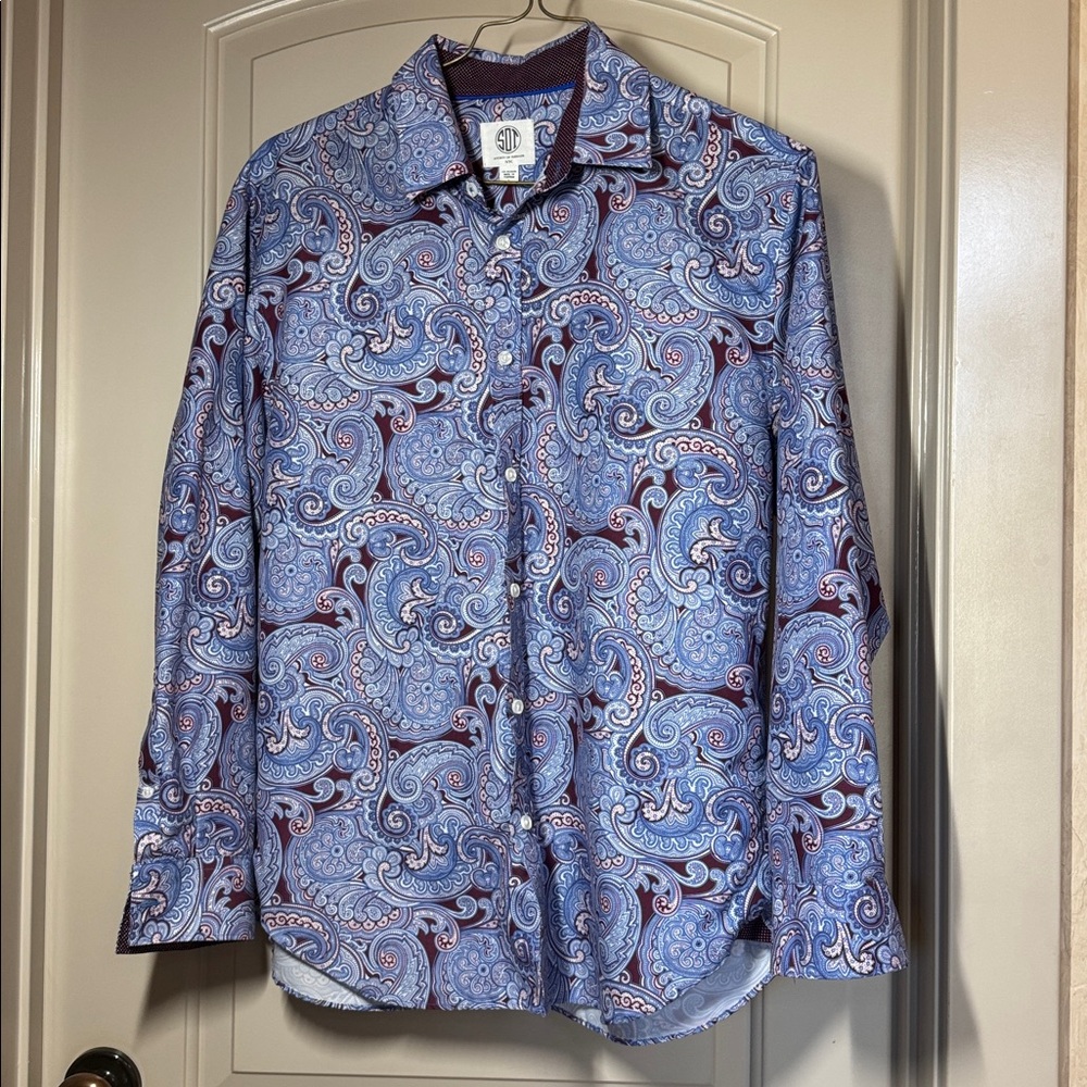 Society Of Threads Blue and Mauve Paisley Shirt Size L